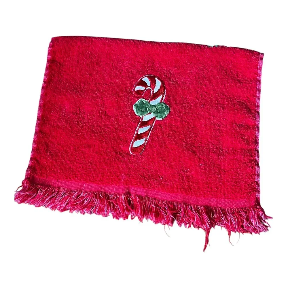 Lot Of 3 VTG Martex Cannon Xmas Red Green Fingertip Bathroom Cotton Hand Towels